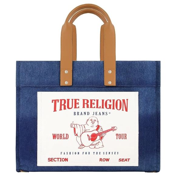 Large Tote Bag, Canvas Travel Carryall Shoulder Handbag, Dark Denim :O - Picture 1 of 7